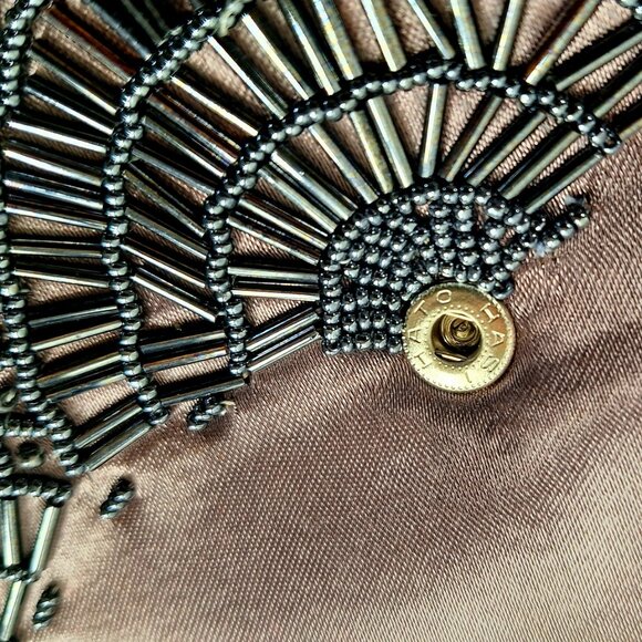 Hato Hasi Grey Silver Beaded Shoulder Corded Evening Crossbody Purse - Picture 5 of 5